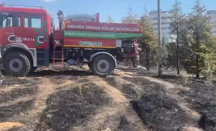 Çankaya'da arazide çıkan yangını itfaiye söndürdü