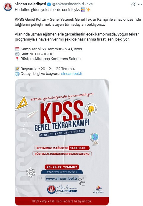 Sincan'da KPSS genel tekrar kampı başvuruları başladı