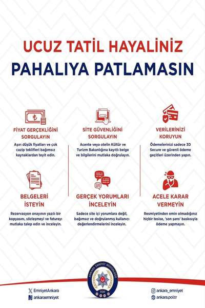 Ankara Emniyet Müdürlüğü'nden vatandaşlara "ucuz tatil" uyarısı