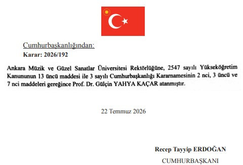 Ankara Müzik ve Görsel Sanatlar Üniversitesi Rektörü olarak Gülçin Yahya Kaçar atandı!
