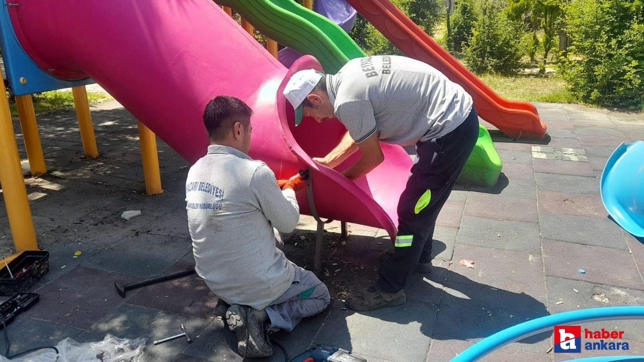 Beypazarı Belediye ekipleri yoğun mesaiye başladı! Parklara bakım ve onarım çalışması!