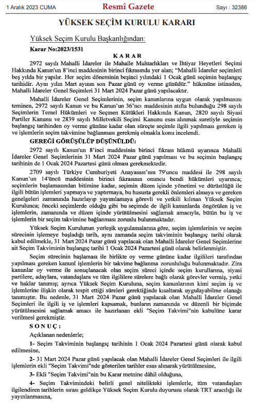 Resmi Gazete’de Yerel Seçim takvimi yayımlandı! - Resim : 2