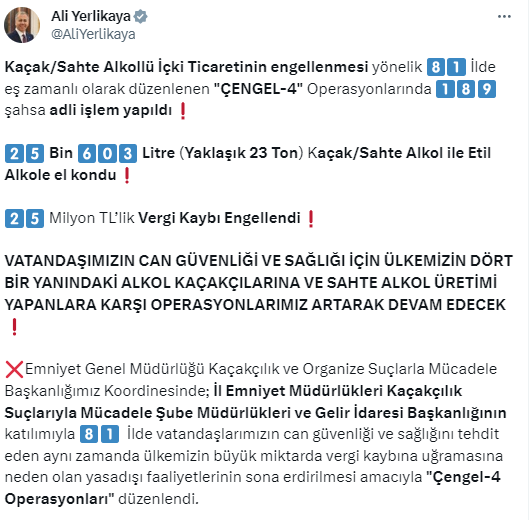 Bakan Yerlikaya yılbaşı öncesi 81 ilde operasyon düğmesine bastı!