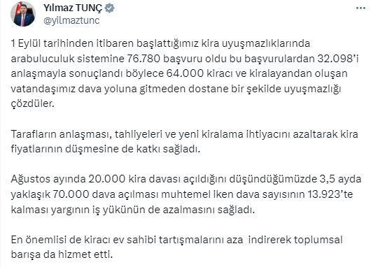 Kiracılar ve ev sahipleri arasında arabuluculuk yöntemi! Bakan Tunç'tan arabuluculuk açıklaması geldi