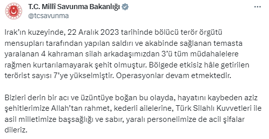 Milli Savunma Bakanı Güler şehit askerlerimiz için taziye mesajı yayımladı! - Resim : 2