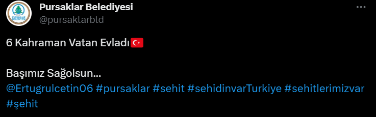 Pursaklar Belediyesi'nden şehitlere baş sağlığı mesajı