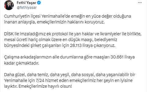 Yenimahalle Belediye Başkanı Yaşar'dan belediye çalışanlarına zam müjdesi! 30661 TL'ye kadar maaş ödemesi yapılacak - Resim : 4