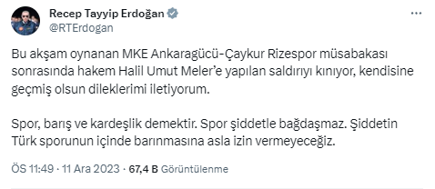 Ankaragücü - Rizespor maçı sonrası yaşananlara ilişkin Cumhurbaşkanı Erdoğan'dan açıklama!