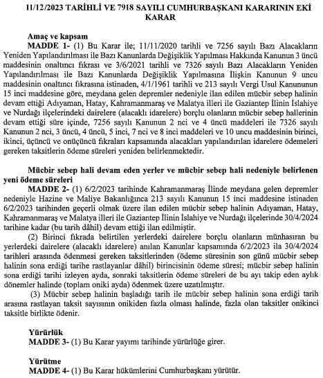 Bazı deprem illerinde taksit ödeme sürelerinin yeniden belirlenmesine karar verildi!