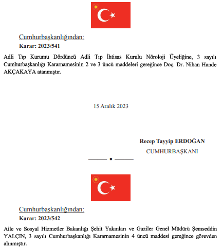 16 Aralık tarihli Cumhurbaşkanlığı atama kararları yayımlandı!