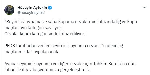 Basın Sözcüsü Hüseyin Aytekin açıkladı! Ankaragücü Tahkim Kurulu'na itiraz başvurusunu yaptı