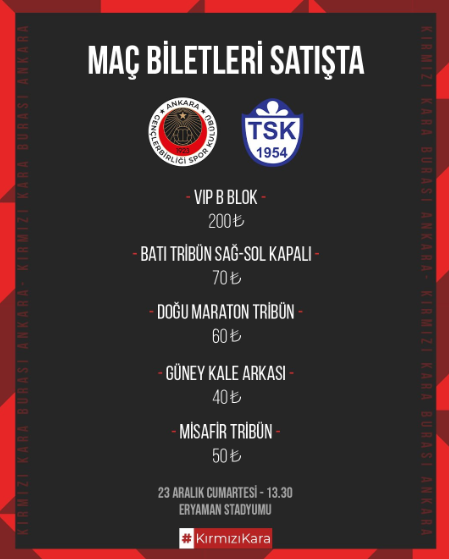 Gençlerbirliği, Tuzlaspor maçı için bilet satış fiyatlarını duyurdu!