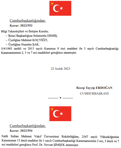 23 Aralık tarihli atama kararları Resmi Gazete'de yayımlandı! - Resim : 2