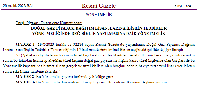 Enerji Piyasası Düzenleme Kurumu Doğal Gaz Dağıtım Lisanslarına İlişkin kararı duyurdu!