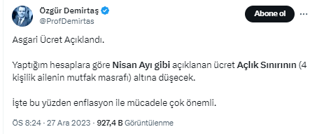 Özgür Demirtaş açıkladı! Nisan ayında asgari ücret açlık sınırının altına düşecek