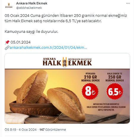 Ankara'da halk ekmeğine zam geldi! Artık 6,5 TL'den satılacak