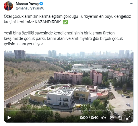 ABB Başkanı Mansur Yavaş Türkiye'nin en büyük engelsiz kreşini duyurdu!