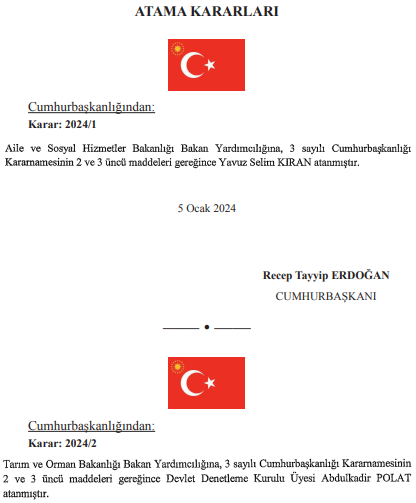 6 Ocak tarihli Resmi Gazete atama kararları yayımlandı!