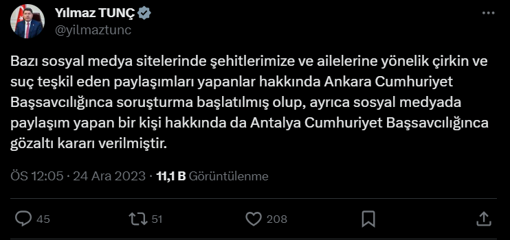 Ankara Cumhuriyet Başsavcılığı'ndan soruşturma! Şehit paylaşımları mercek altında